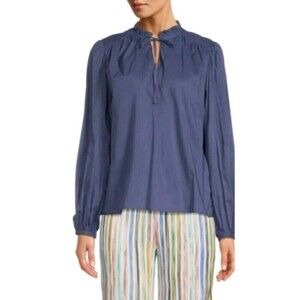 Joie‎ Dusty Blue Cotton Tie Front Blouse Medium M